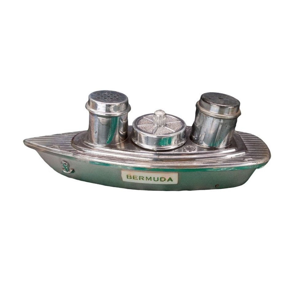 Vintage Ship Boat Salt Pepper Shaker Mustard Bermuda Condiment Caddy Art…